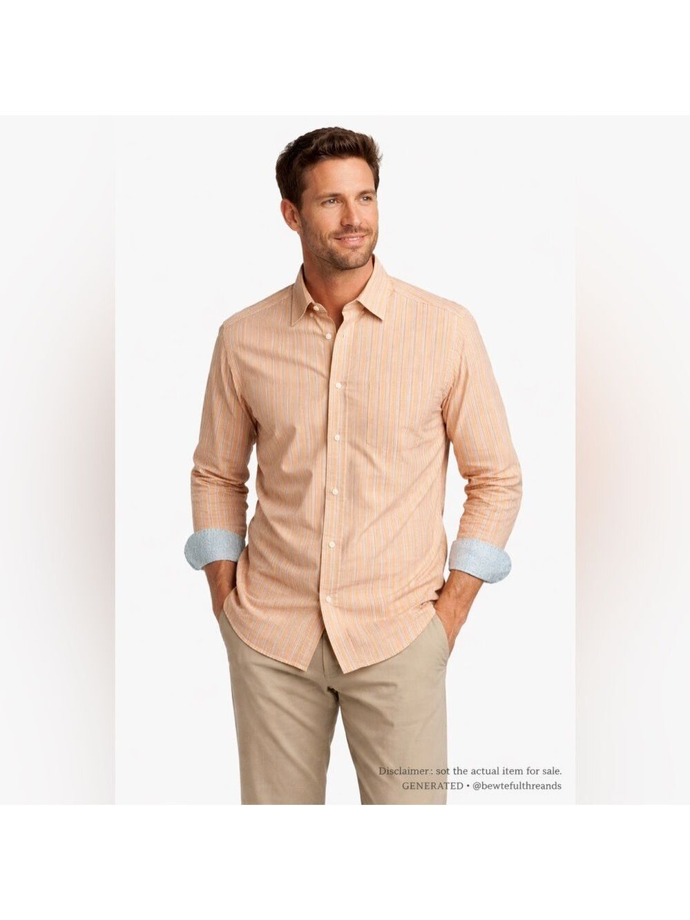 Tommy Bahama Medium Orange Stripe Cotton Button-Down Shirt Casual